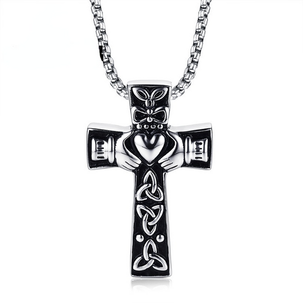 40MM Stainless Steel Claddagh Cross Pendant Necklace