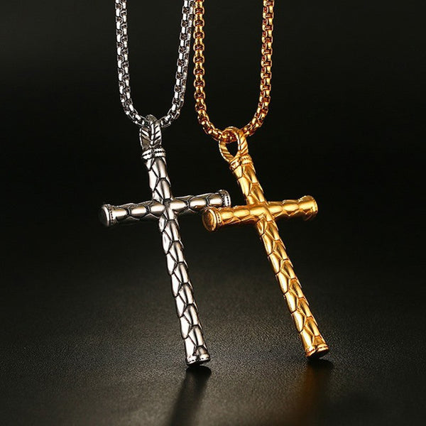 Stainless Steel Dragon Scale Cross Pendant, Men's Titanium Steel Necklace Metal Ornament  Vintage Style Cross Crucifix
