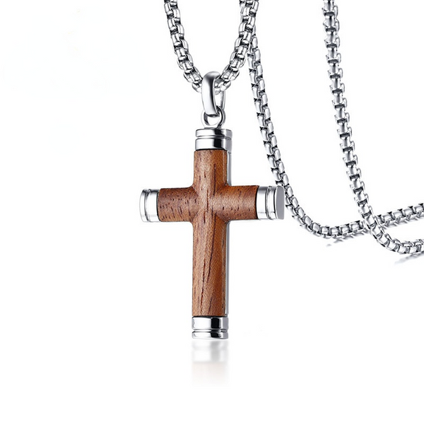 Stainless Steel Wooden Cross Necklace, Hand-carved Rosewood Cross Pendant, Religious Cross,made of Indian Rosewood, Vintage Cross Necklace