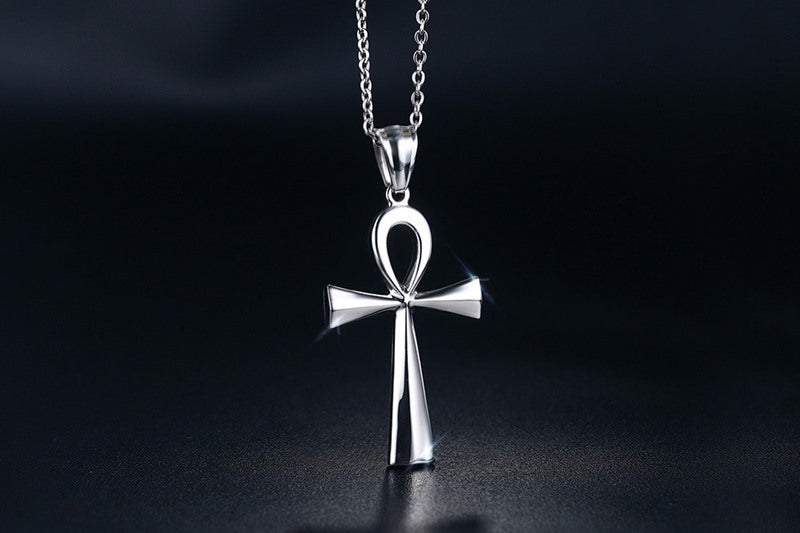 Handmade 43.6mm Stainless Steel Ankh Cross Pendant Necklace Egypt Life Cross