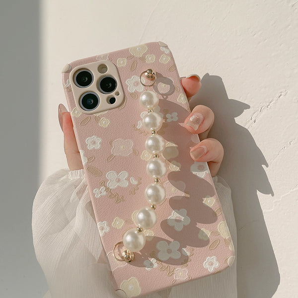 Pearl Chain Floral Print Phone Case for Apple Iphone 12/pro/max/mini/12/11/x/xs/8/7/6/plus