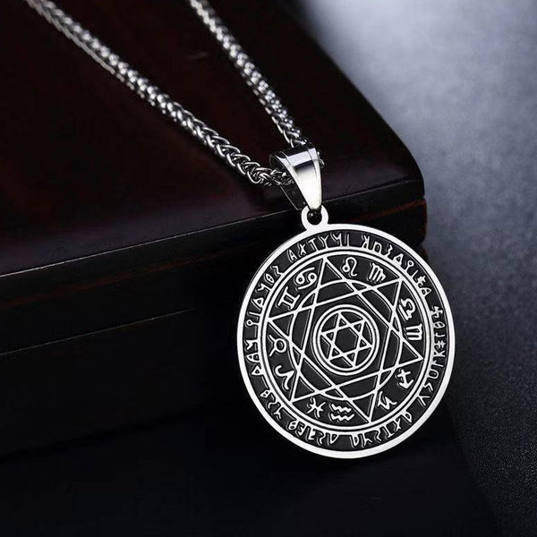 Solomon Hexagram Talisman Powerful Amulet  Protection with zodiac signs in a circle. Handmade Stainless steel Pendant, keychain, necklace